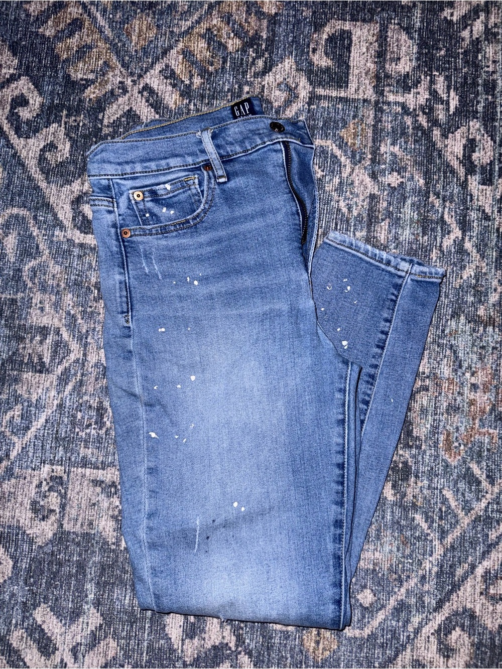 GAP Denim Paint Splatter High Rise True Skinny Jeans Distressed